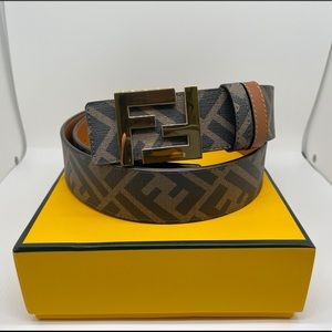 Fendi Brown Leather Revesible Belt 95CM(32-34)